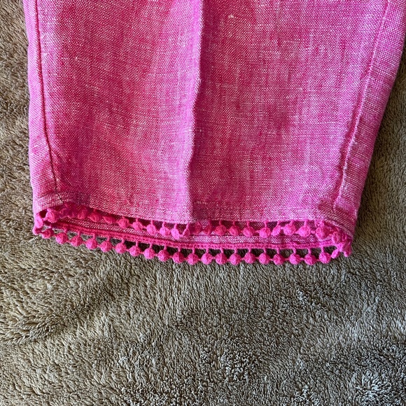 Talbots Linen Tassel Drawstring Pants with Pocket and Hem Pom Pom Trim - Picture 3 of 6